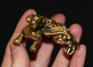 Antique Chinese Gilt Bronze Scroll Weight Beast,  18th Century,  Qing Dynasty Rare