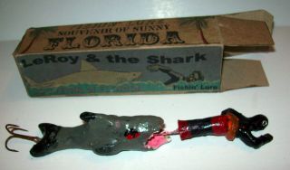 Vintage Souvenir Of Old Florida Novelty Man & Shark Fishing Lure