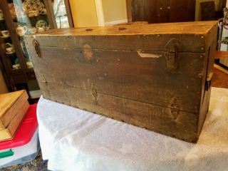 Antique Vintage Primitive Large Wooden Carpenters Tool Box Chest Trunk