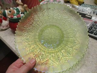 Antique Green Northwood Carnival Glass Hearts & Flowers Plate Rare Stunning Old