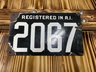 Very Rare 1906 Register In Rhode Island Porcelain License Plate 2067 First Issue
