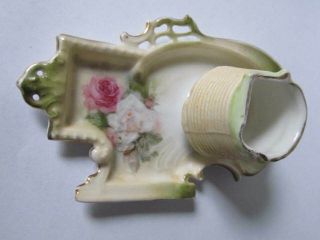 Vintage Antique German Porcelain Match Holder,  Striker,  Tray,  Roses