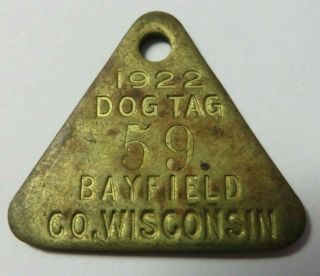 Vtg 1922 Dog Tag License Tax Registration Bayfield County,  Wisconsin Antique 59