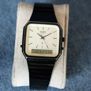 Vintage Casio Aq - 331 Analog Digital Square Watch With White Dial,  Battery