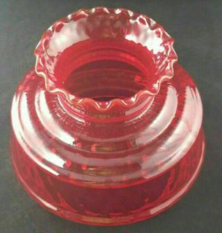 Rare Cadmium Ruffle Ruby Red Glass Lamp Shade 6  Tall Fitter Oil Or Electric