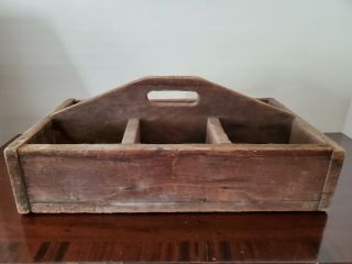 Vintage Primitive Wooden Tote Tool Box Rustic Caddy Carrier Farmhouse Cubby