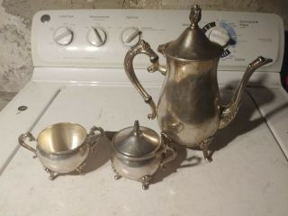 Vintage I.  S.  Co.  Silver Plated 3 Pc Tea Set Teapot Creamer Sugar Bowl Hong Kong