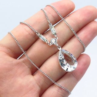 Antique Sterling Silver Clear Crystal Teardrop Chain Necklace 16 "