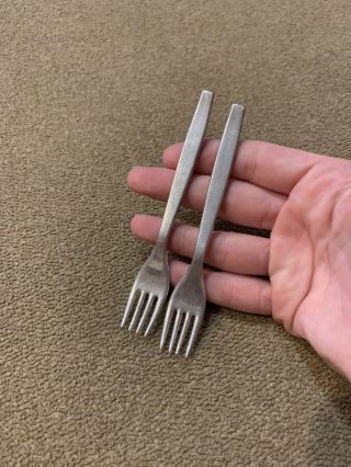 Vintage Rare Swiss Made Small Toy Forks Aluminum Set Of 2 (jl)