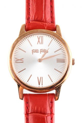 Folli Follie Womens Match Point Embossed Leather Watch Red Rose Gold Tone Ll19ll