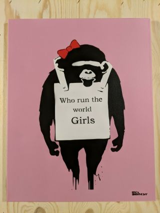 (rare) Mrs.  Banksy Who Run The World Girls Canvas Signed Spray Paint Ed 25