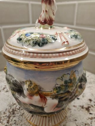 Vintage Antique Capodimonte Cherubs Urn Vase Jar W/ Lid Italian Signed Numbered