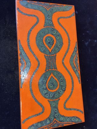 Vintage Mid Century Modern Art Nouveau Orange & Green Ceramic Tile