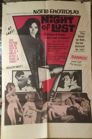 Night Of Lust Adult Movie Poster,  Early Sexploitation,  Rare Collector 