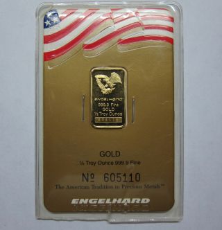 Rare Engelhard 1/2 Oz Gold Bar In Assay Card.