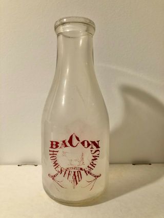 Bacon Homestead Farms Vintage Glass Quart Milk Bottle - Albion,  Ny Dairy - Rare