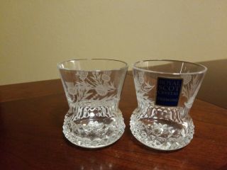 Rare Royal Scot Crystal Shot Glasses Set 2 Flower Scotland Thistle Engraved