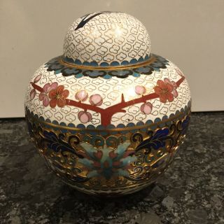 Antique Chinese Bronze Cloisonne Ginger Jar With Cherry Blossoms And Butterfly