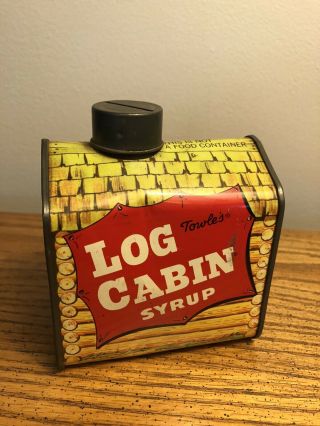 Vintage 1950’s Towle’s Log Cabin Syrup Tin Litho Bank Rare