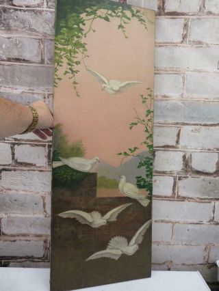 Really Old Painting Oil On Canvas Doves Signed 1925
