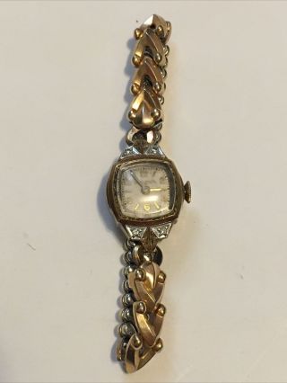 468a - Womens Ladies Bulova Diamond Watch 10k Gold Filled 8593662 1930s Selfwind