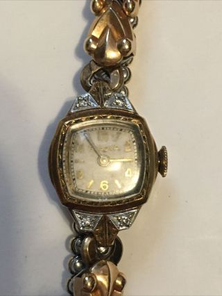 468a - Womens Ladies Bulova Diamond Watch 10k Gold Filled 8593662 1930s SelfWind 2