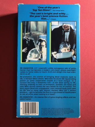 Re - Animator Unrated VHS Rare OOP Horror Like 3
