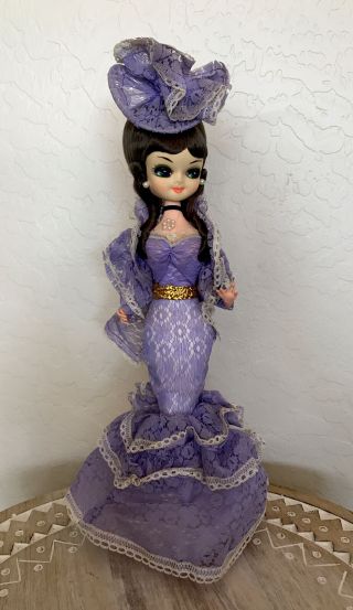 Vintage Big Eyes Bradley Doll - Made In Korea - Purple Dress W/ Head Piece 16 " Tall