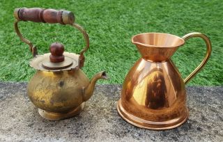 Antique Vintage Miniature Items Brass Teapot Copper Jug Rustic Kitchen