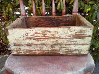 Early Primitive Wooden Box Old White Paint