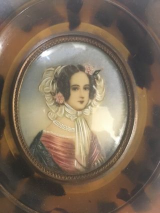 Lovely Antique 19th Century French Miniature Portrait Painting Unsigned