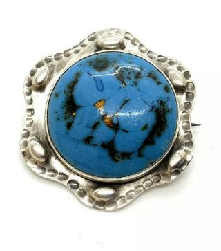Antique Arts And Crafts Sterling Silver Enamel Brooch 95