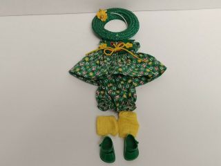 Vintage Vogue Ginny Doll Outfit - Green And Yellow Summer Dress With Vogue Label