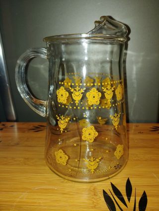 Vintage Corelle Rare Butterfly Gold Glass Pitcher With Handle And Ice Spout