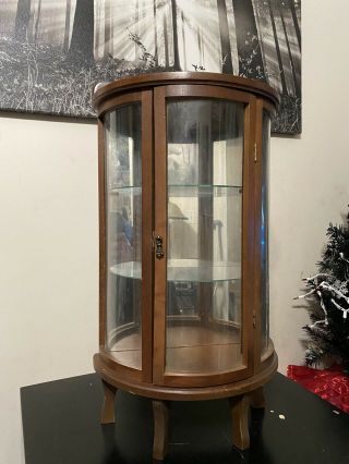 Antique American Curved Glass Curio Display Cabinet