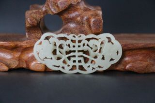 Chinese Antique hetian Jade Hand Carved Flower Plaque Pendant 3