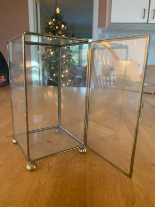 Small Vintage Glass & Brass Table Top Display Case For Miniatures
