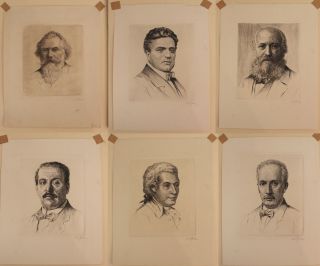 6 Antique Classical Musician Composers Wilhelm Pech Drypoint Etchings
