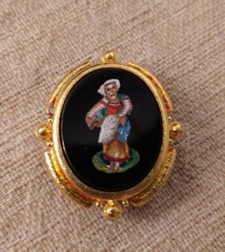 Rare Elizabeth Locke 19k Gold & Micromosaic & Onyx Peasant Pin/pendant