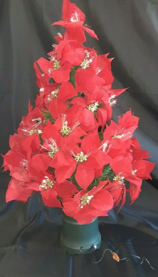 Poinsettia Fiber Optic Tree Changes Colors 32 In Tall Very Rare