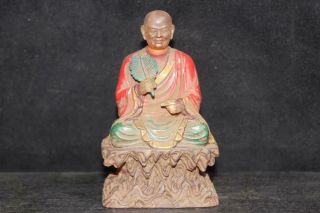 Chinese Old Beijing Glass Handmade Exquisite Bench Buddha Statue 62130