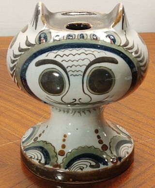 Rare Ken Edwards Art Pottery Cat Candle Holder Tonala Mexico El Palomar 7 " Tall