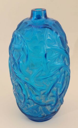 RARE Authentic Ronces Thornes Signed Rene Lalique Electric Blue Art Glass Vase 2