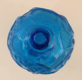 RARE Authentic Ronces Thornes Signed Rene Lalique Electric Blue Art Glass Vase 5