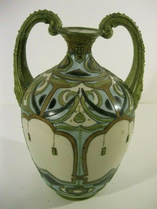 Antique Hand Painted Nippon Porcelain Vase 8 3/4 Inch