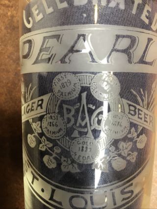Incredibly Rare “Celebrated Pearl Lager Beer St.  Louis” Glass From Mid 1880s 4