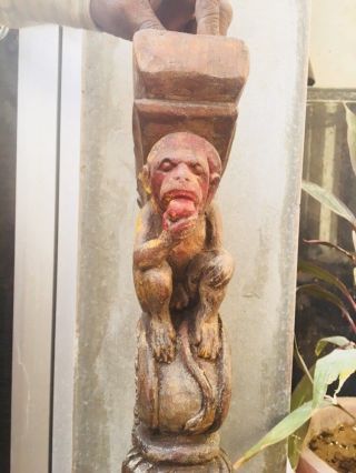 Ancient Rare Wood Hand Carved Monkey Eating Fruit Figure Wall Panel