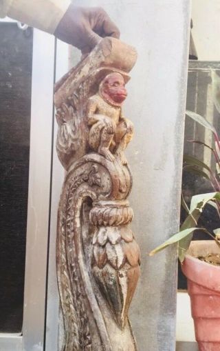 Antique Rare Wood Hand Carved Sitting Monkey Floral Figure Wall Panel 2