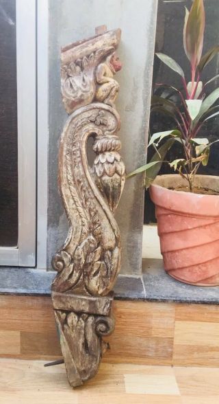 Antique Rare Wood Hand Carved Sitting Monkey Floral Figure Wall Panel 3
