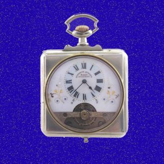 & Rare Silver Square Cased Visible Balance Hebdomas 8 - Day Watch 1918